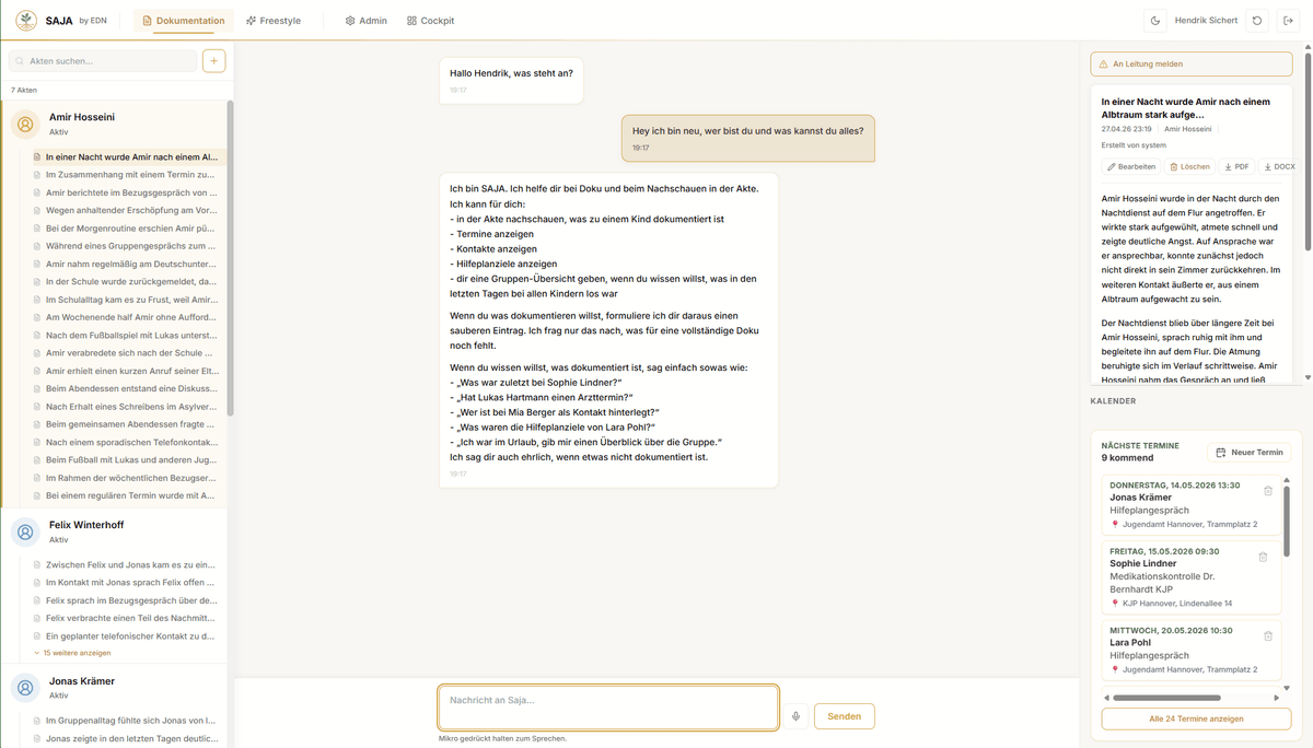 SAJA Oberfläche, Dokumentationsansicht